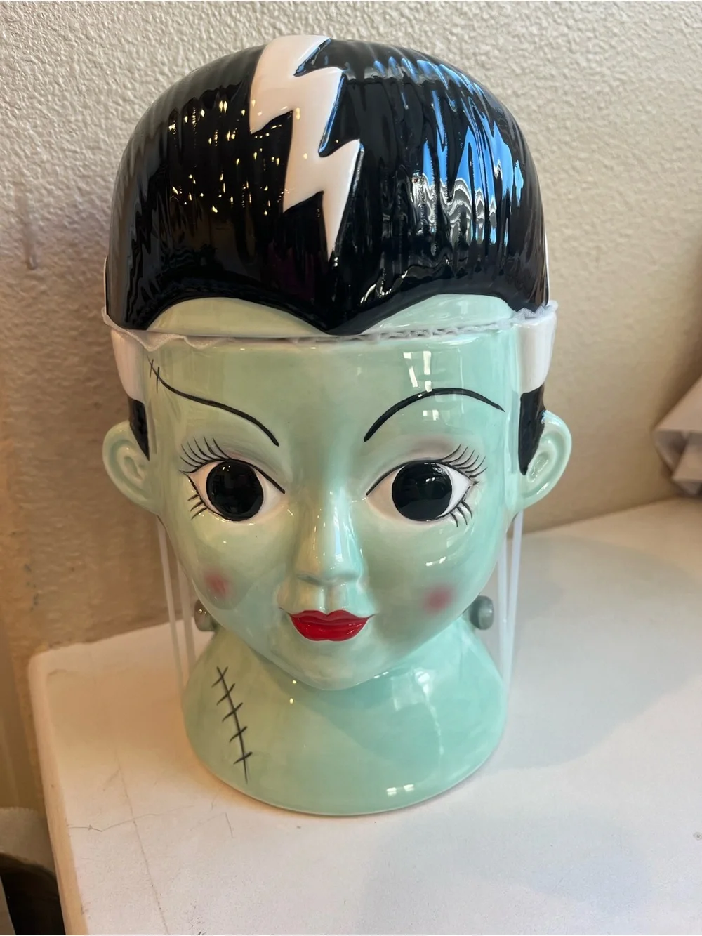 Ceramic Halloween Bride of Frankenstein Cookie Jar